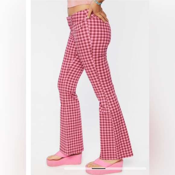 NWT Plaid Pink Gingham Stretchy Flare Low Rise Women's 👖 Pants 💖💫 Medium - Picture 3 of 15